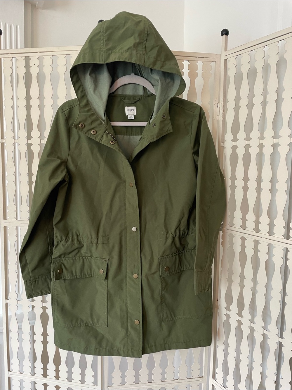 J. Crew Lightweight Water Resistant Olive Hooded Anorak Jacket